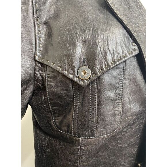 Vintage Mens Faconnable Soft Leather Flight Jacket Coat Black Medium Stitching - Picture 8 of 16
